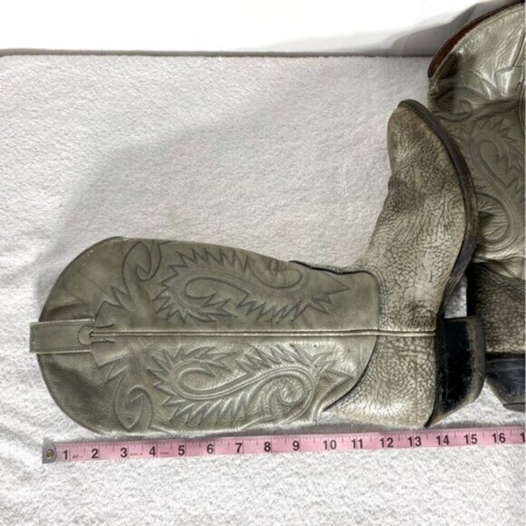 Vintage Grey Green Leather Pointed Toe Cowboy Boots 8.5 - Picture 15 of 16